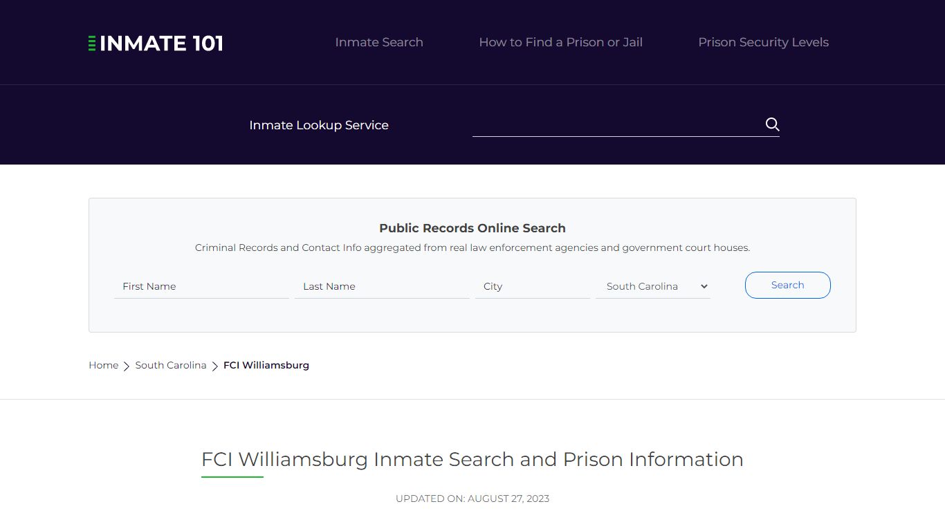 FCI Williamsburg Inmate Search | Lookup | Roster