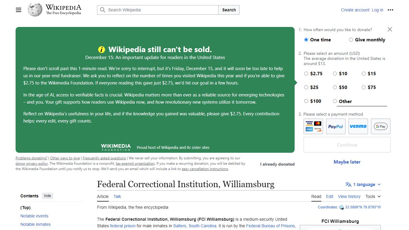 Federal Correctional Institution, Williamsburg - Wikipedia